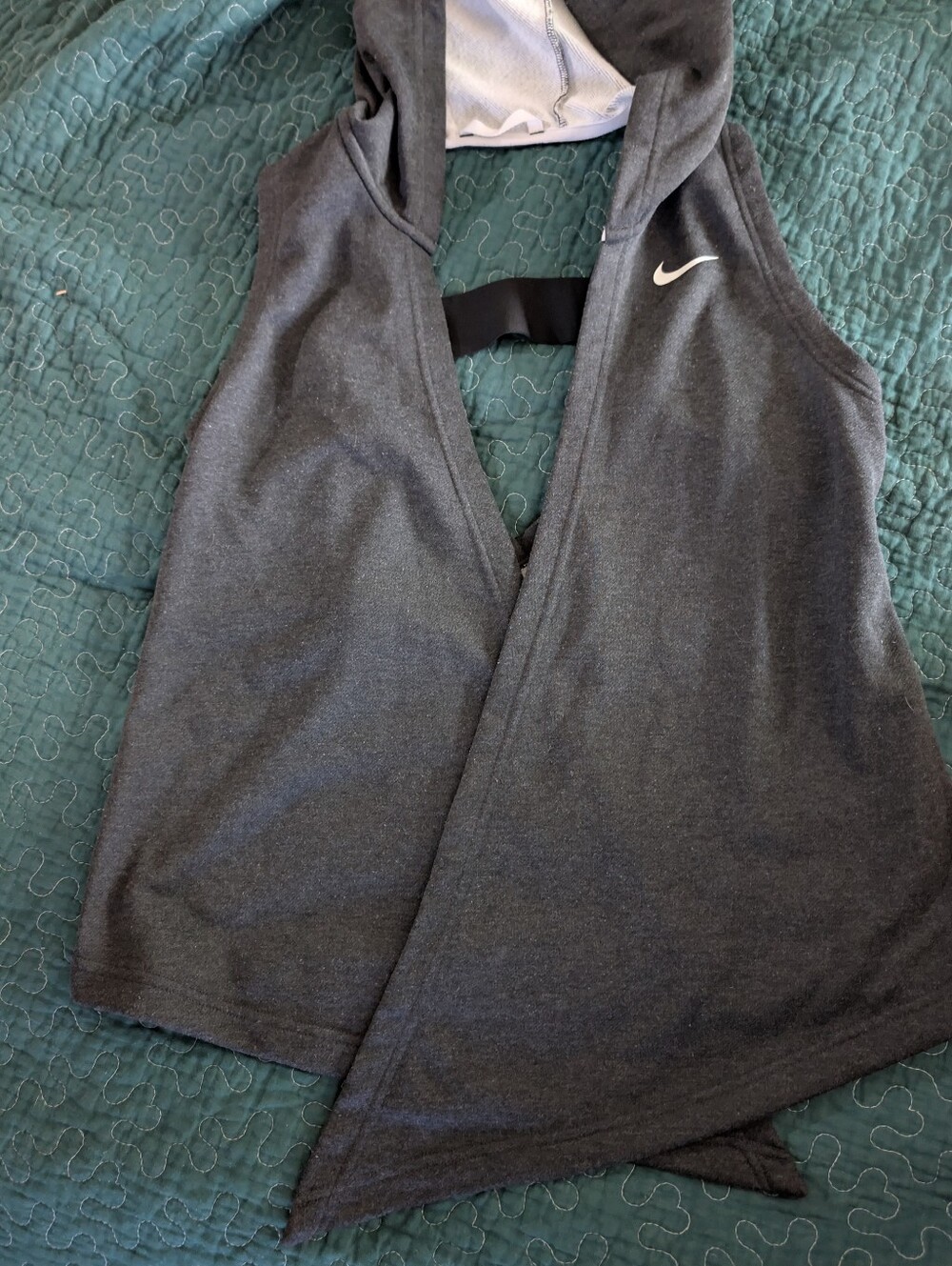 Nike Sleeveless Hooded Wrap Top - Dark Gray with White Swoosh